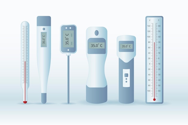 Vector typen thermometer met plat ontwerp