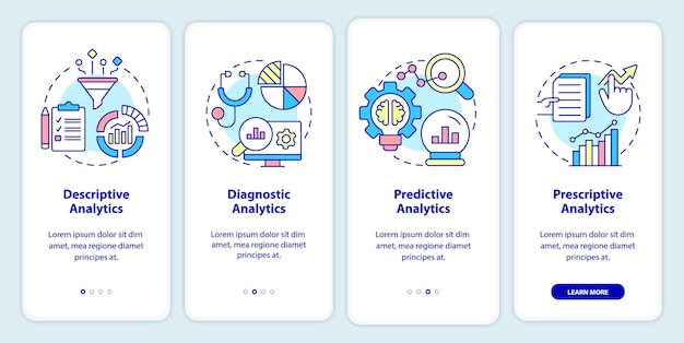 Vettore tipi di analisi aziendali che integrano la schermata dell'app mobile