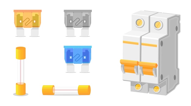 Vettore tipologie di fusibili e componenti di protezione elettrica interruttori elettrici
