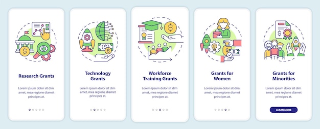 支持移动应用屏幕的类型 商业程序 简单的5个步骤 图形说明页面与线性概念 UI UX GUI模板 Myriad ProBold 使用的正规字体