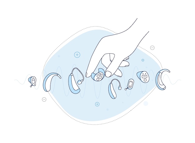 Types of hearing aids for the deafThe hand reaches for the right listening device