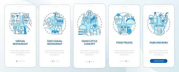 types of restaurants blue onboarding mobile app screen
