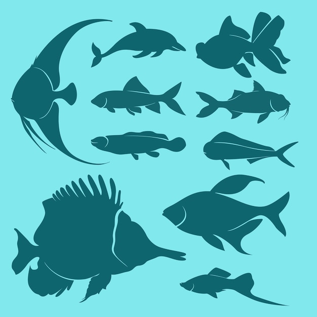 Types of Sea Fish Silhouette