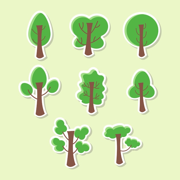 types of trees isolated on soft green background