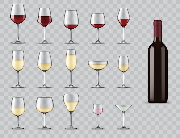 Vector types of wine glasses isolated 3d vector icons set