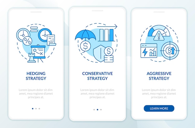 Types of working capital strategies blue onboarding mobile app screen