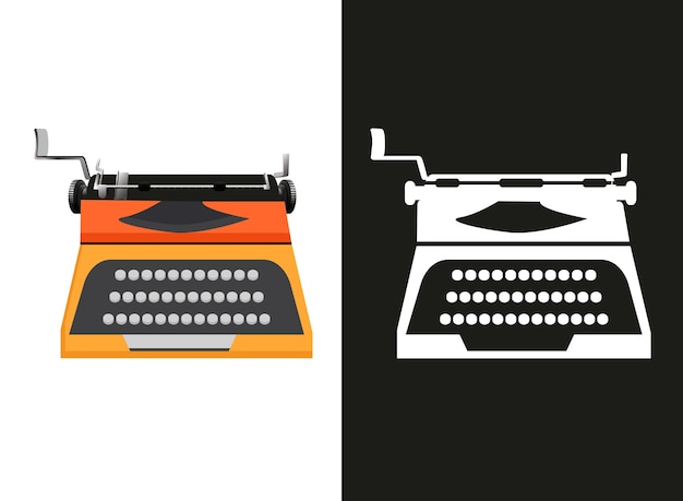 タイプライター手描きベクトル イラスト ボタンのアルファベット デザインとタイプライターのアイコンを設定