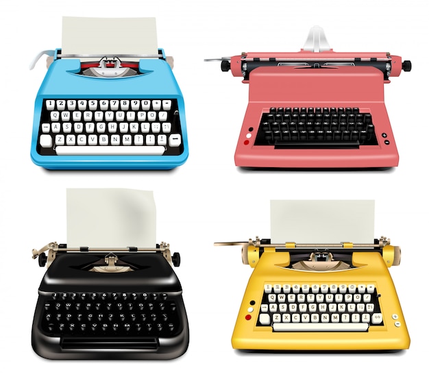 Typewriter icons set. Realistic set of typewriter vector icons isolated