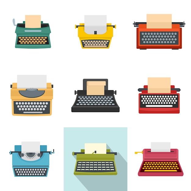 Vector typewriter machine keys old icons set