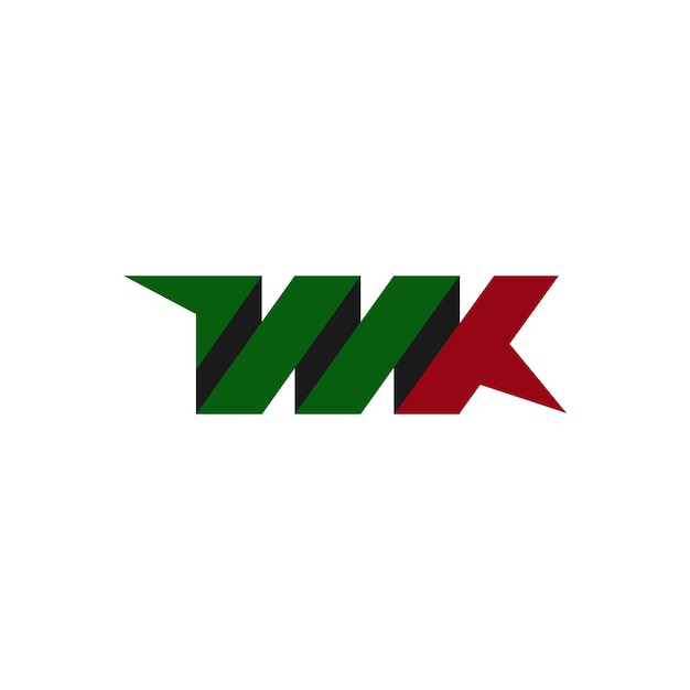 Lettera iniziale del logo tipografico t, m e k con colore verde sfumato e rosso