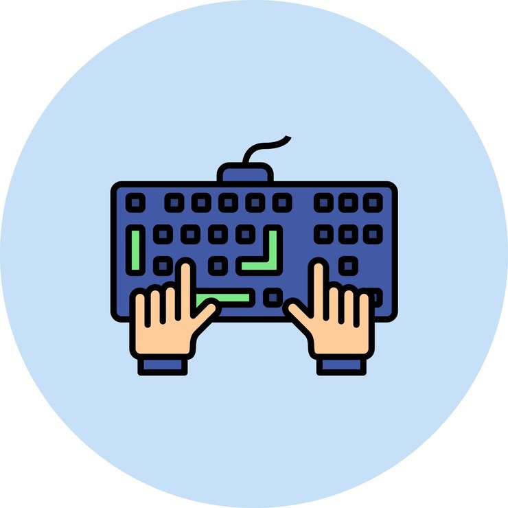 Vector typing on keyboard flat illustration