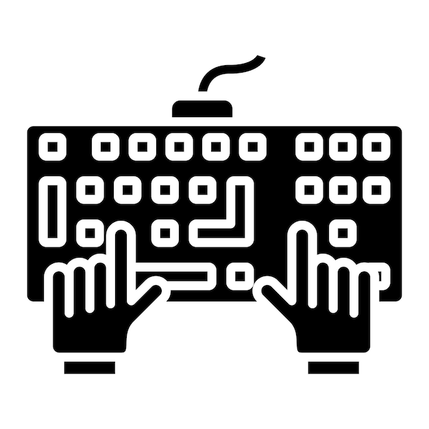 Vector typing on keyboard glyph solid black illustration