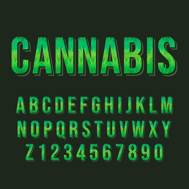 Typografie Cannabis Alfabetstijl. Decoratief gezet modern lettertype. Letters en cijfers ontwerpset.