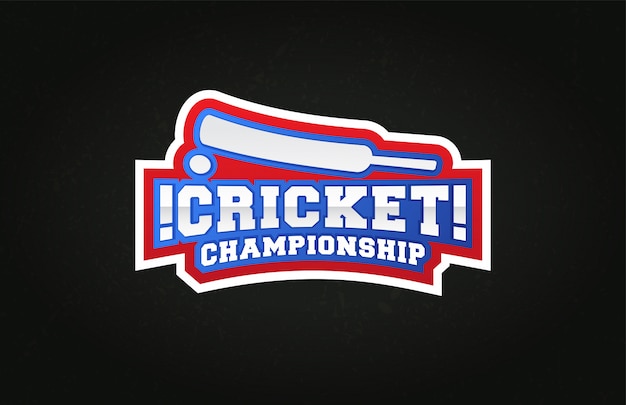 Typografie cricket sport stijl embleem logo met bal