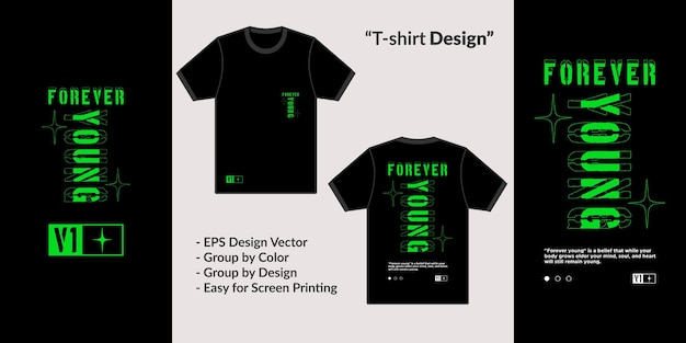 Typografie forever young streetwear thema-ontwerp voor premium tshirt vector kleding merchandise