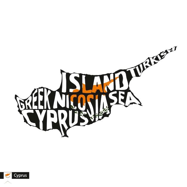 Vector typografie kaart silhouet van cyprus in zwart en vlag kleuren vector illustratie