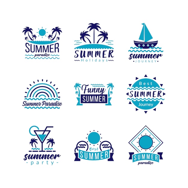 Typografie logo pictogram set retro travel en tropical paradise adventure.