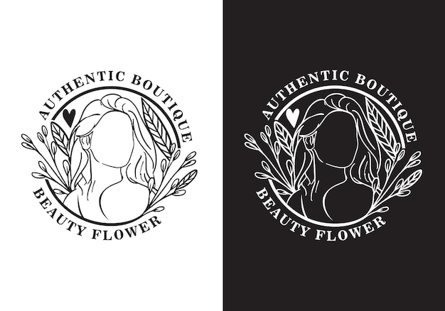 Typografie Logo Vrouw Schoonheid Bloem Vector Illustratie Sjabloon Zwart Witte Kleur Elegant Design Goed voor Elke Industrie