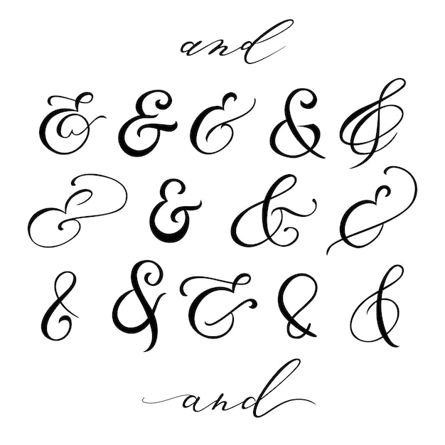 Typografie script ampersand flourish belettering element voor bruiloft uitnodiging posterkaart decoratief