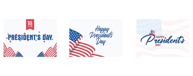 Typografie van President's Day versierd met sterren, platte moderne vectorillustratie instellen