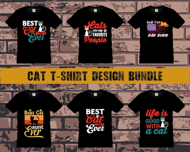 Typografie vector kat t-shirt design bundel