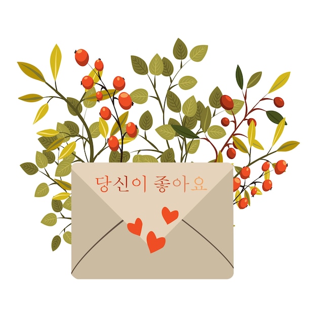 Typografisch ontwerp van een ansichtkaart Ik hou van je in een Koreaanse poster of een spandoek met een vectorillustratie