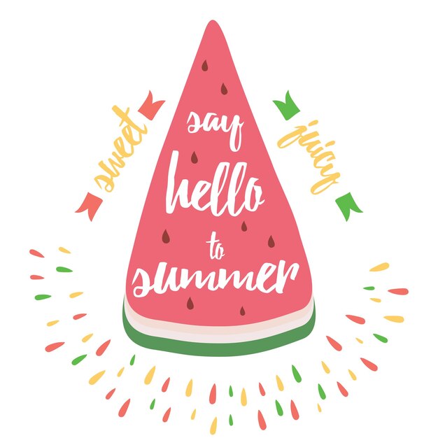 Typografische kaart met watermeloen en quote 39Say hello to summer39