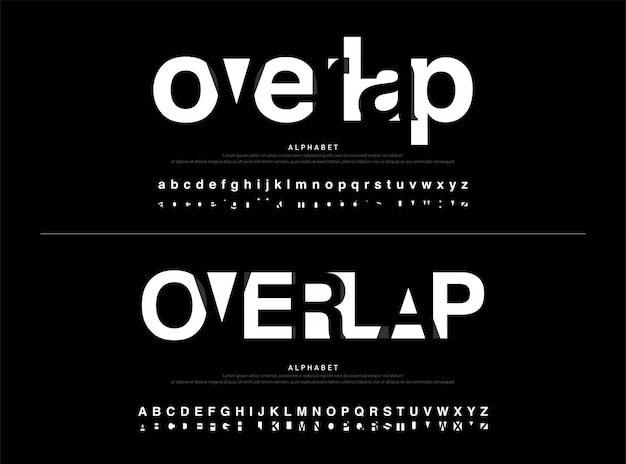 Typografische moderne alfabet lettertype overlapping stijl