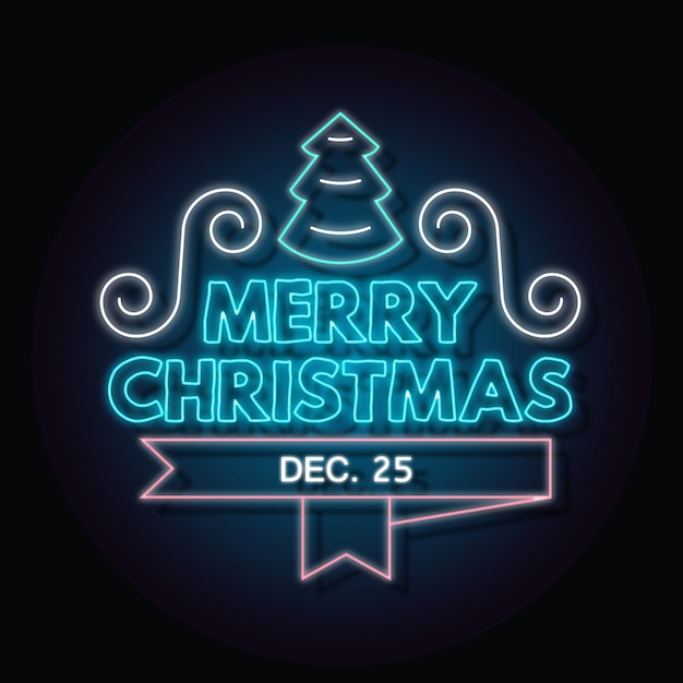 Vector typografische neon stijl kerst achtergrond