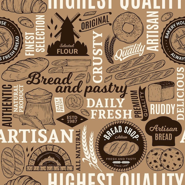 Typographic bakery seamless pattern or background