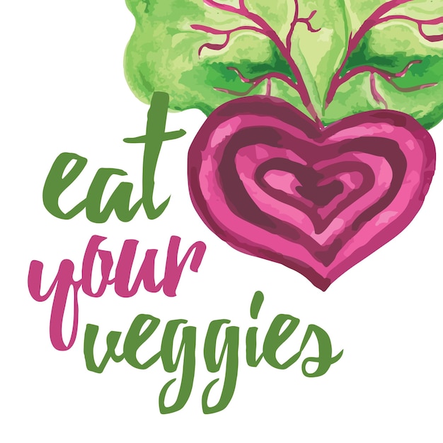 Banner tipografico con barbabietola rossa disegnata a mano mangia le tue verdure