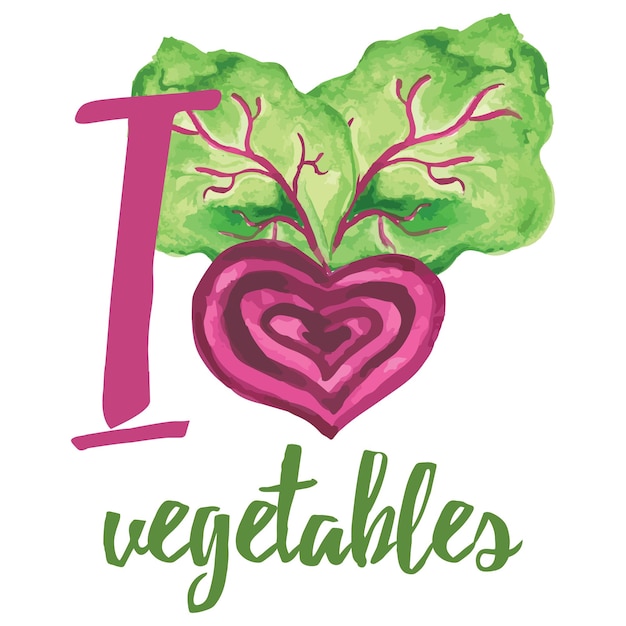 Typographic banner with hand drawn beetroot I love vegatables