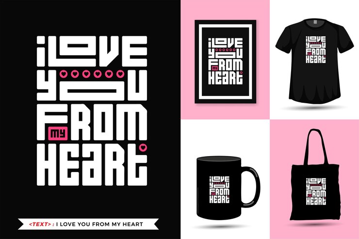 Vector typographic quote motivation tshirt i love you from my heart for print. trendy lettering square vertical design template