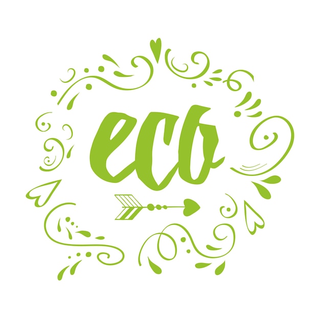 Typographic vector lettering print eco decorated green ornament for logo label badge sticker