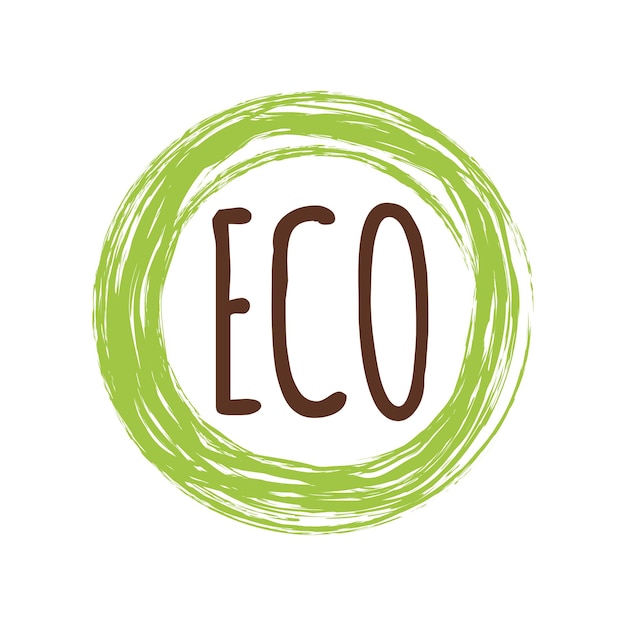 로고 레이블 배지 스티커에 대 한 녹색 원 프레임에 인쇄 상의 벡터 레터링 기호 Eco