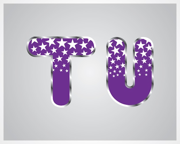 Vector typography alphabet set az white stars on purple background