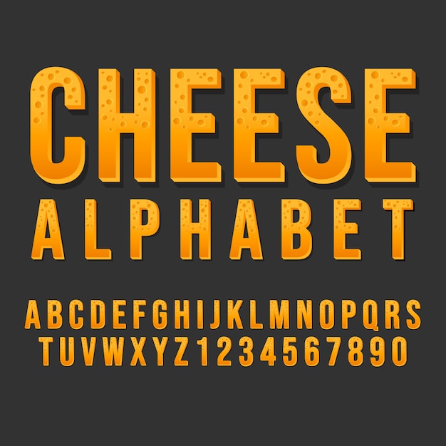 Typography Cheese Alphabet Style. Decorative Typeset Modern Font. Letters and Numbers Design Set.