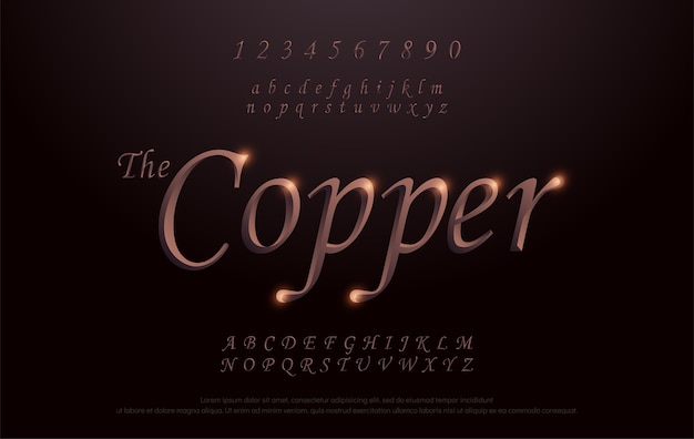 Typography Elegant Copper Metal Chrome alphabet font 