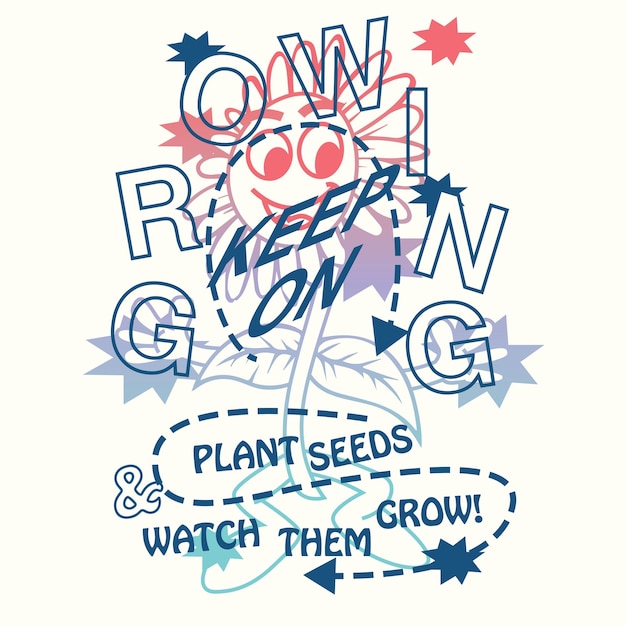 TYPOGRAPHY GROWING KEEP ON DOODLE GRAPHIC DESIGN VECTOR