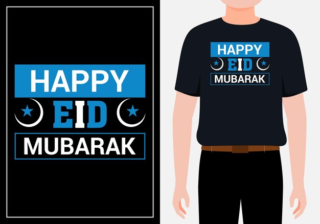 タイポグラフィ幸せなEidMubarakのTシャツデザインプレミアムベクトル