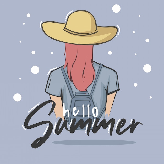 Typography illustration hand lettering hello summer quote