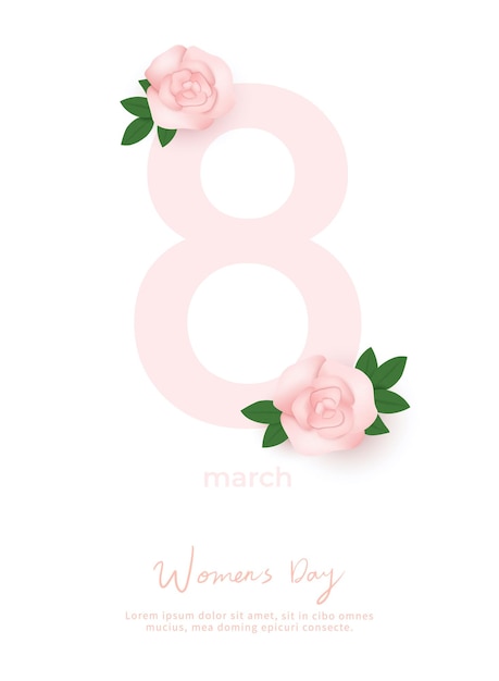 Typography of international women's day with flowers and leaves in 3d shape