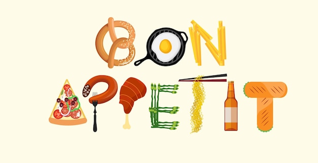 Vector typography kitchen poster. bon appetit. vector illustration.