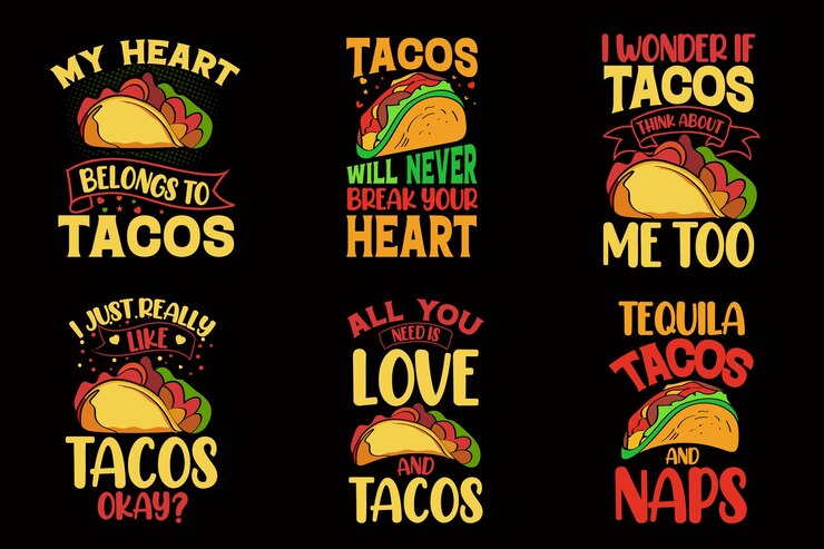 Vector typography lettering tacos quotes set bundle design for tshirt and merchandise