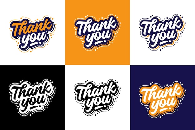 Vector typography or lettering thank you word with 6 optional color
