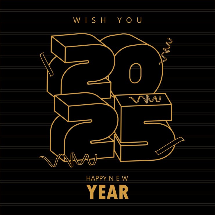 Vector typography line logo of 2025 new year celebration square template number 3d concept greeting