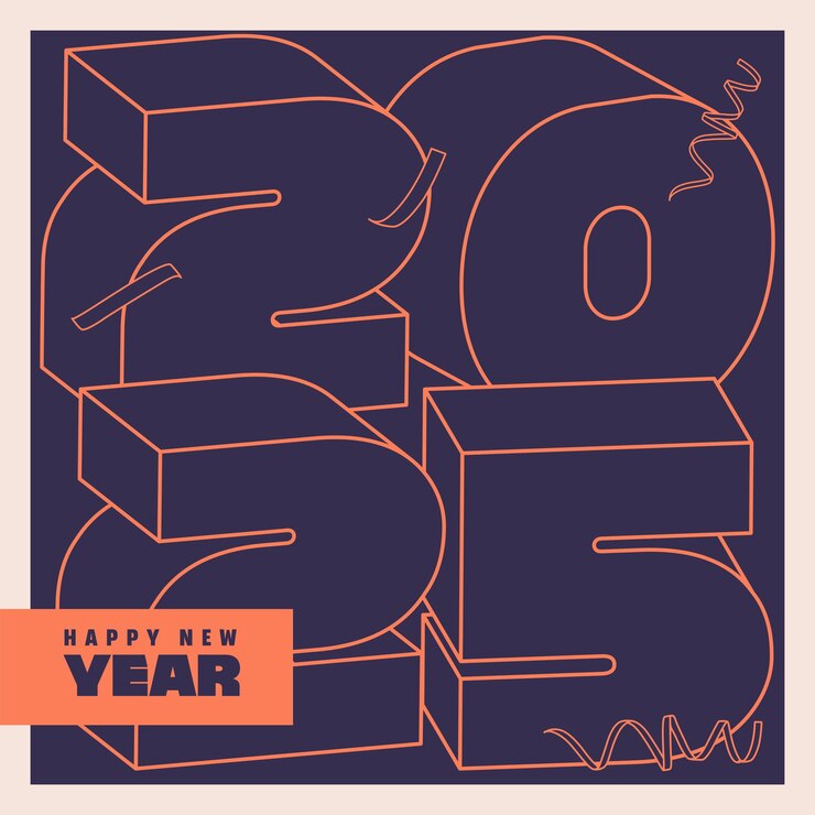 Vector typography line logo of 2025 new year celebration square template number 3d concept greeting