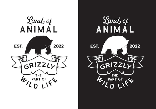 Typography Logo Grizzly Wild Life Vector Illustration Template with Black White Color Elegant Design Good for Any Industry