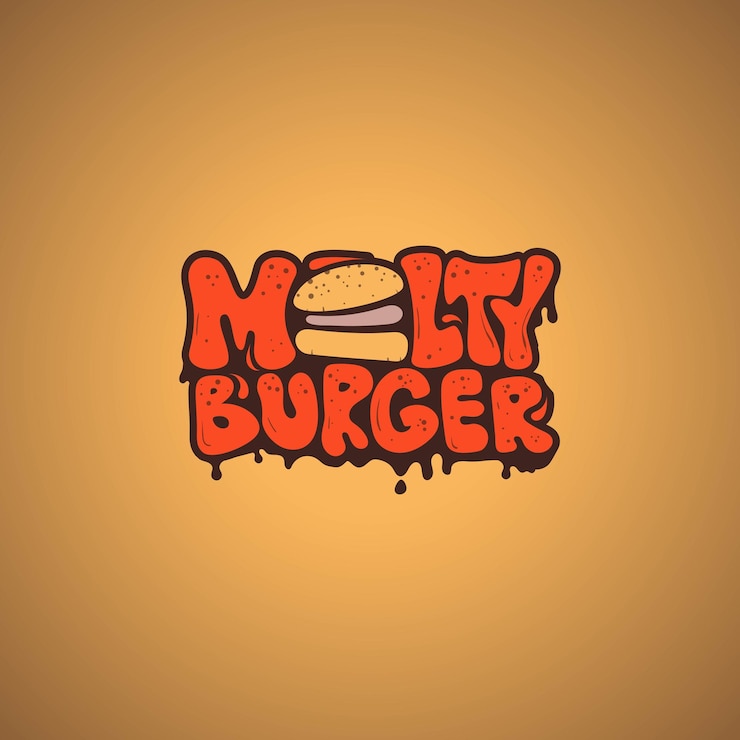 Vector typography of melty burger with melting style design for burger street food campaign