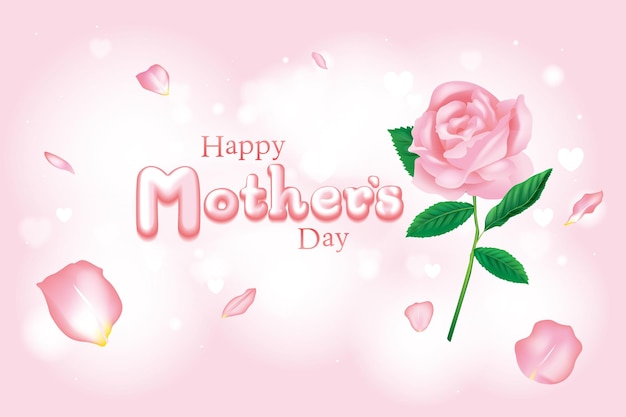 Typography mother's day text with flowers rose and heart decoration realistic vector graphic banner